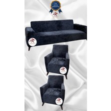 Parlak Kadife Geometrik Desenli Koruyucu Giydirme Koltuk Örtüsü - Antrasit - 3+1+1 (3 Parça Set)