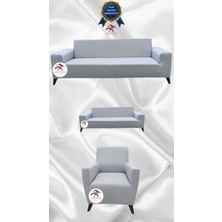 Mikro Lastikli Kaymaz Elastik Koruyucu Giydirme Koltuk Örtüsü - Açık Gri - 3+2+1 (3 Parça Set)