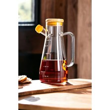 Berdina Home Bambu Kapaklı Cam Yağdanlık Vakumlu Ahşap Stantlı Sirkelik Zeytinyağı Şişesi