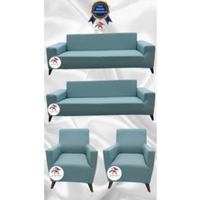 Mikro Lastikli Kaymaz Elastik Koruyucu Giydirme Koltuk Örtüsü - Mint - 3+3+1+1 (4 Parça Set)