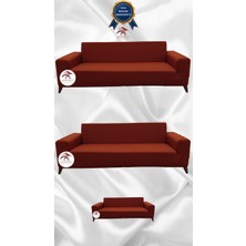 Mikro Lastikli Kaymaz Elastik Koruyucu Giydirme Koltuk Örtüsü - Kiremit - 3+3+2 (3 Parça Set)