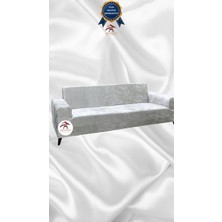 Parlak Kadife Geometrik Desenli Koruyucu Giydirme Koltuk Örtüsü - Natural - 3'lü (1 Parça)