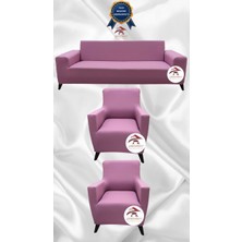 Mikro Lastikli Kaymaz Elastik Koruyucu Giydirme Koltuk Örtüsü - Pudra - 3+1+1 (3 Parça Set)