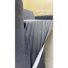 Italyan Süet Koruyucu Esnek Elastik Kolsuz Koltuk Örtüsü - Koyu Gri - 3+1 (2 Parça Set)