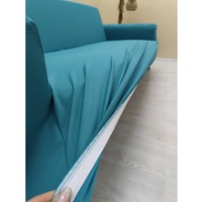 Mikro Lastikli Kaymaz Elastik Koruyucu Kolsuz Koltuk Örtüsü - Mavi - 3+2 (2 Parça Set)
