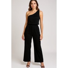 SHC4200 Kadın Siyah Tek Omuzlu Şık Bluz &amp; Geniş Paça Pantolon Ikili Takım – Modern, Konforlu ve Günlük