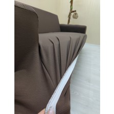 Mikro Lastikli Kaymaz Elastik Koruyucu Kolsuz Koltuk Örtüsü - Kahverengi - 3+2+1 (3 Parça Set)
