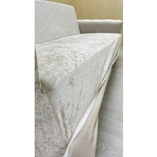 Parlak Kadife Geometrik Desenli Koruyucu Kolsuz Koltuk Örtüsü - Krem - 3+3+1+1 (4 Parça Set)