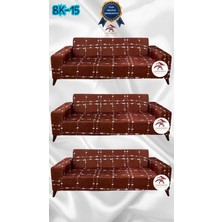Baskı Desenli Elastik Esnek Kadife Koruyucu Giydirme Koltuk Örtüsü - Bk-15 - 3+3+3 (3 Parça Set)
