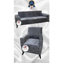 Parlak Kadife Geometrik Desenli Koruyucu Giydirme Koltuk Örtüsü - Açık Gri - 3+1 (2 Parça Set)