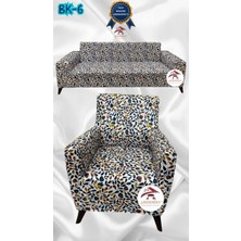 Baskı Desenli Elastik Esnek Kadife Koruyucu Giydirme Koltuk Örtüsü - Bk-06 - 3+1 (2 Parça Set)