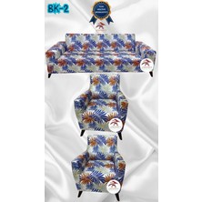 Baskı Desenli Elastik Esnek Kadife Koruyucu Giydirme Koltuk Örtüsü - Bk-02 - 3+1+1 (3 Parça Set)