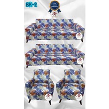Baskı Desenli Elastik Esnek Kadife Koruyucu Giydirme Koltuk Örtüsü - Bk-02 - 3+3+1+1 (4 Parça Set)