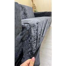 Parlak Kadife Geometrik Desenli Koruyucu Giydirme Koltuk Örtüsü - Antrasit - 1+1 (2 Parça Set)