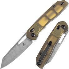 Tenable Shard | Çapraz Kilitli | Amber Peı ( Ultem ) Sap | Damascus Çelik Çakı | T1006V7
