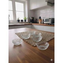 abnturk Simetrik Kabartma Damlacık Formunda  6 Adet Cam Kaseler 11 cm Çapında 5 cm Derinliği