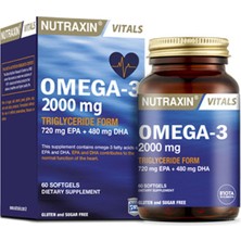 Nutraxin Omega 3 Balık Yağı 2000 Mg 60 Kapsül Türkiye Menşeli Aromasız Takviye Edici Gıda