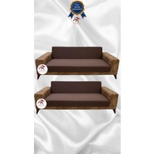 Mikro Lastikli Kaymaz Elastik Koruyucu Kolsuz Koltuk Örtüsü - Kahverengi - 3+3 (2 Parça Set)