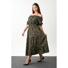 Omzu Açık Desenli Maxi Elbise