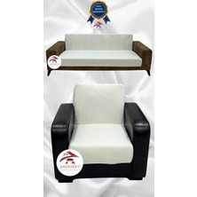 Italyan Süet Koruyucu Esnek Elastik Kolsuz Koltuk Örtüsü - Krem - 3+1 (2 Parça Set)