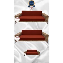 Mikro Lastikli Kaymaz Elastik Koruyucu Kolsuz Koltuk Örtüsü - Kiremit - 3+3+2 (3 Parça Set)