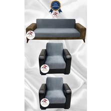 Italyan Süet Koruyucu Esnek Elastik Kolsuz Koltuk Örtüsü - Koyu Gri - 3+1+1 (3 Parça Set)