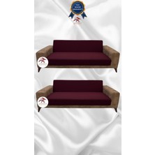 Mikro Lastikli Kaymaz Elastik Koruyucu Kolsuz Koltuk Örtüsü - Bordo - 3+3 (2 Parça Set)