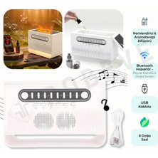 Robeve Alev Efektli Aroma Difüzörü & Hava Nemlendirici – Beyaz Gürültü ve Bluetooth Hoparlörlü – 7 Renk LED Işıklı, Zaman Ayarlı, Sessiz Çalışan Dekoratif Difüzör Buhar Makinesi