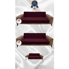 Mikro Lastikli Kaymaz Elastik Koruyucu Kolsuz Koltuk Örtüsü - Bordo - 3+3+2 (3 Parça Set)