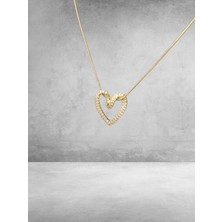 Stainless Steel Gold Renk Zirkon Taşlı Kalp Kolye