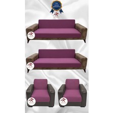 Mikro Lastikli Kaymaz Elastik Koruyucu Kolsuz Koltuk Örtüsü - Gülkurusu - 3+3+1+1 (4 Parça Set)