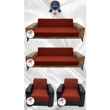 Mikro Lastikli Kaymaz Elastik Koruyucu Kolsuz Koltuk Örtüsü - Kiremit - 3+3+1+1 (4 Parça Set)