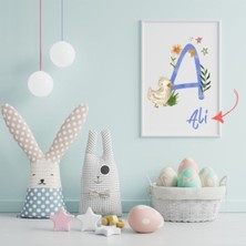 Kidilia A Harfli Bebek Odası Beyaz Duvar Tablosu Kişiye Özel Sevimli Hayvancıklar Tasarımlı 21X30CM