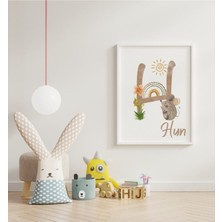 Kidilia H Harfli Bebek Odası Beyaz Duvar Tablosu Kişiye Özel Sevimli Hayvancıklar Tasarımlı 20X30CM