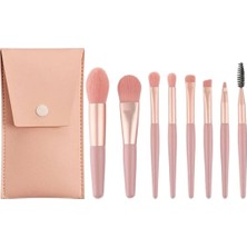 8'li Profesyonel Makyaj Fırça Seti, Rose Gold, Seyahat Çantalı, Göz ve Yüz Makyajı Için