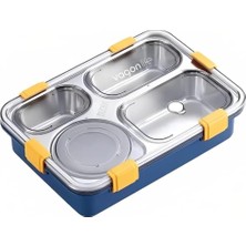Vento Store Uzspace Bento 1100ML Lunchbox Tek Katlı 3 Bölmeli Kaseli Çelik Sefer Tası Yemek (Turuncu-Turkuaz)