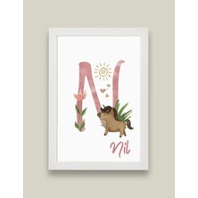 Kidilia N Harfli Bebek Odası Beyaz Duvar Tablosu Kişiye Özel Sevimli Hayvancıklar Tasarımlı 21X30CM