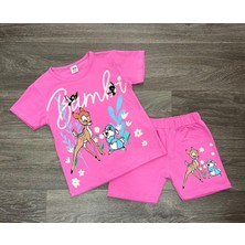 Deniz Home Wear Kısa Kollu Geyik Desenli Pamuk Kız Çocuk Şortlu Alt Üst Takım