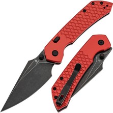 Tenable Fenrir | Üstten Kilitli | Balık Pul Desenli Kırmızı Eloksallı Alüminyum Sap | Siyahlaştırılmış Nitro-V Çelik Çakı | B1034H10