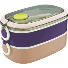 Vento Store Vip Ahmet Vip Ahmet Içi Metal Kaşık Çatallı Beslenme Kutusu 1.3 Litre 2 Katlı VP-938, Çok Renkli