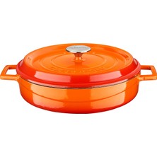 Lava Döküm Çok Amaçlı Yayvan Tencere Döküm Demir Yekpare Kulplu Edition Serisi ÇAP(Ø)28CM. Turuncu