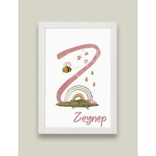Kidilia Z Harfli Bebek Odası Beyaz Duvar Tablosu Kişiye Özel Sevimli Hayvancıklar Tasarımlı 21X30CM