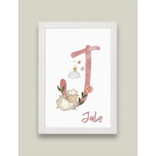 Kidilia J Harfli Bebek Odası Beyaz Duvar Tablosu Kişiye Özel Sevimli Hayvancıklar Tasarımlı 21X30CM