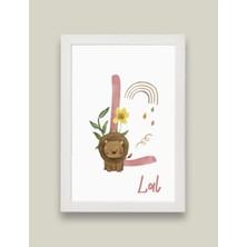 Kidilia L Harfli Bebek Odası Beyaz Duvar Tablosu Kişiye Özel Sevimli Hayvancıklar Tasarımlı 21X30CM