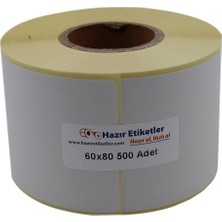 , Hazır Al Kuşe Etiket 60MM x 80MM Ruloda 500 Adet 40MM Kuka Çapında Baskısız Barkod Yazıcı Etiketi