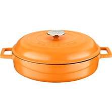 Spring Serisi - Döküm Çok Amaçlı Tencere, Yuvarlak, 28 Cm, Mat Emaye, Parlak Siyah Taban, Turuncu, K