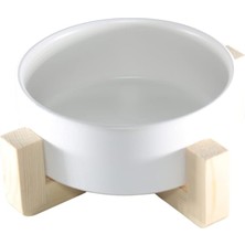 Vento Store Yılmazel Kedi Mama Veya Su Kabı Ahşap Standı ve Seramik Kasesi Evcil Hayvan Minimalist Design Tekli