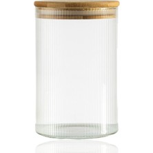 600 ml Çizgili Kavanoz - Yuvarlak Ahşap Kapaklı Hava Geçirmez, Tatlı, Baharat, Gıda Saklama Kabı, Ko