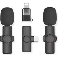Kablosuz Yaka Mikrofonları 2li For Type-C For Iphone Tüm Modeller Video Kaydı, Podcast, Röportajlar,