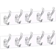 ® 2 Adet Şeffaf Duvar Askısı 5'li Iz Bırakmayan Güçlü Yapışkanlı Askı Kapı Arkası Banyo Mutfak Düzen